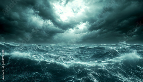 Dramatic stormy ocean waves under a dark, brooding sky. Perfect for illustrating concepts of power, chaos, or the force of nature.