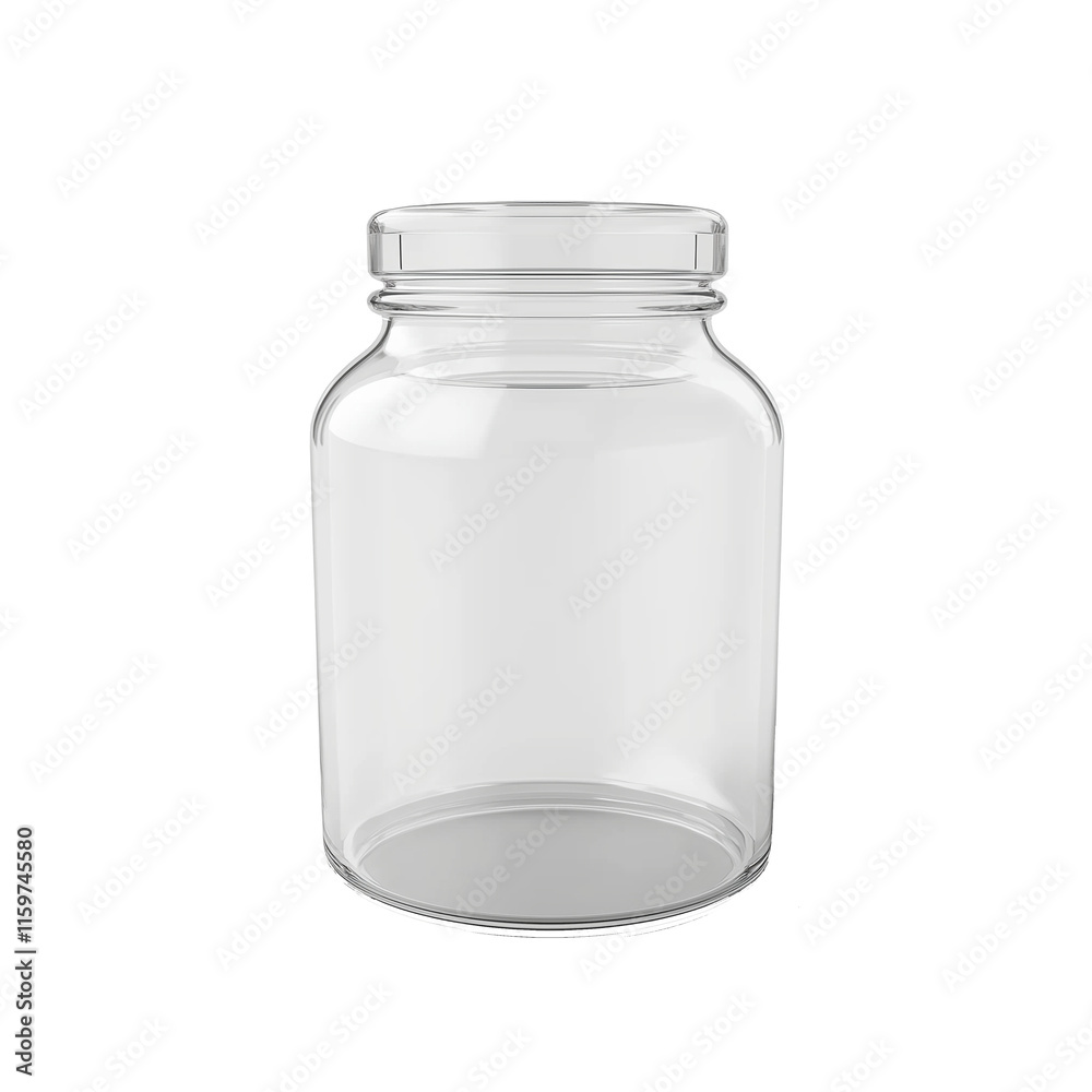 Empty transparent glass jar with lid on white background Empty transparent glass jar with lid on white background