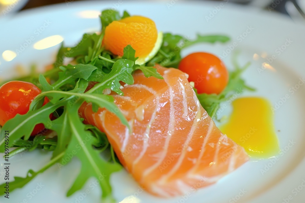 Smoked salmon with arugula cherry tomatoes and orange Nutritious meal Smoked salmon with arugula cherry tomatoes and orange Nutritious meal