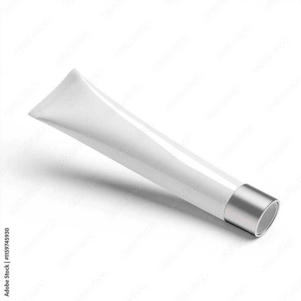 Blank white cosmetic tube floating on white background Blank white cosmetic tube floating on white background