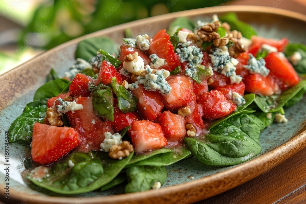 Spinach salad with strawberries walnuts and blue cheese Spinach salad with strawberries walnuts and blue cheese