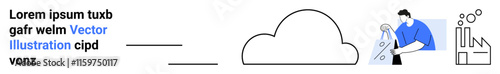 Cloud icon representing storage and computing, person managing data protected with mask, coding elements, and text. Ideal for technology, cybersecurity, cloud computing, IT services, data management