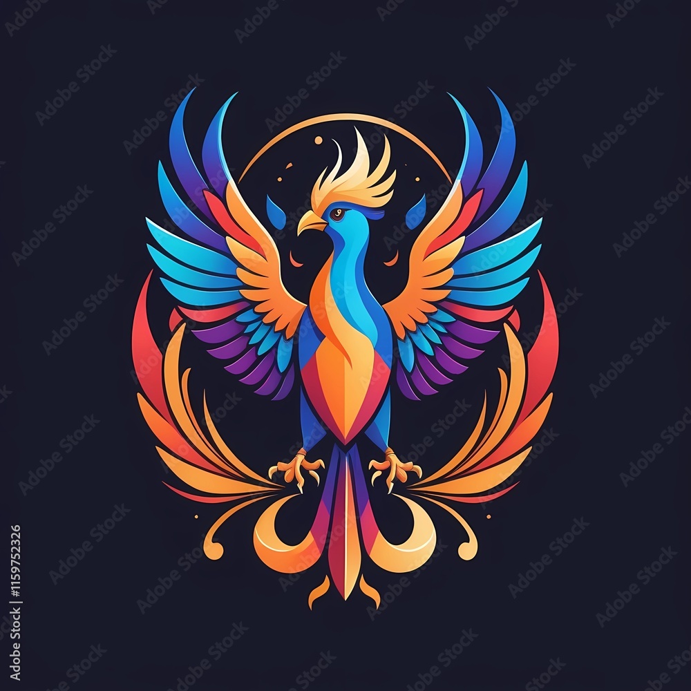 Logo design mystical bird Phoenix with flat vector on black background. Generate AI Logo design mystical bird Phoenix with flat vector on black background. Generate AI