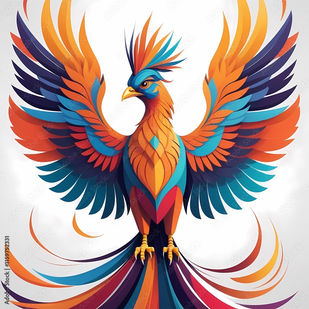 logo design mystical bird Phoenix with flat vector isolated on white background logo design mystical bird Phoenix with flat vector isolated on white background