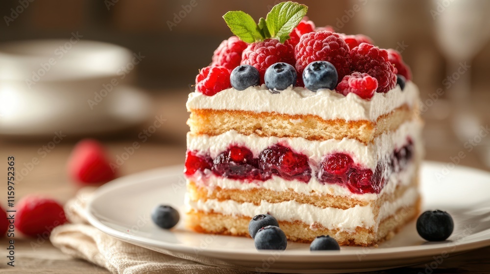Delicious Raspberry and Blueberry Cake Slice Delicious Raspberry and Blueberry Cake Slice