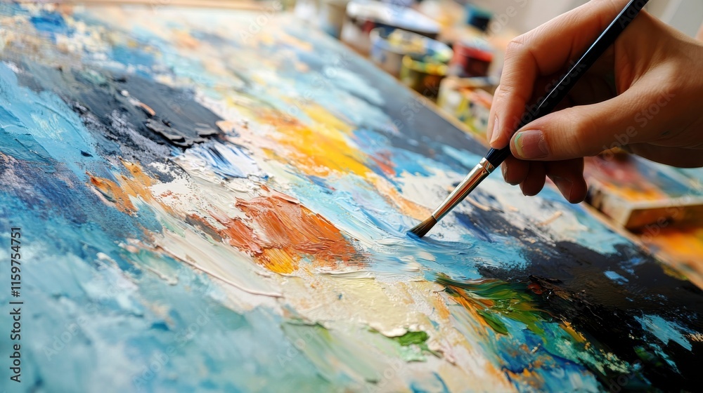 Child Learning to Paint in Bright Art Studio Child Learning to Paint in Bright Art Studio
