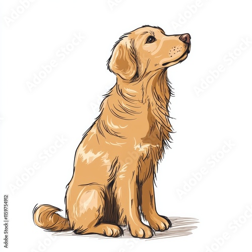 Golden retriever illustration - sitting dog with long fur and curious expression