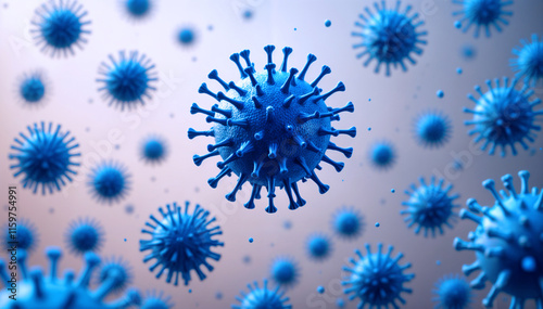 Blue viruses - 3D style - Generative AI photo