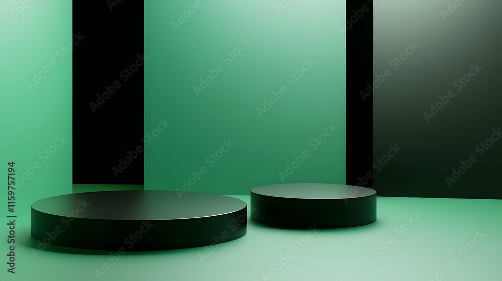 3d rendering of Green and black abstract geometric background. Scene for advertising, technology, showcase, banner, game, sport, cosmetic, business, metaverse. Sci-Fi Illustration. Product display
3d rendering of Green and black abstract geometric background. Scene for advertising, technology, showcase, banner, game, sport, cosmetic, business, metaverse. Sci-Fi Illustration. Product display
