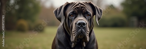 Majestic Neapolitan Mastiff Portrait A Powerful and Loyal Breed Close Up with Intense Brown Eyes Perfect for Dog Lovers and Home Decor