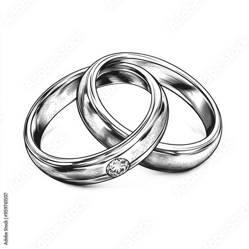 Interlocking silver wedding bands with single diamond