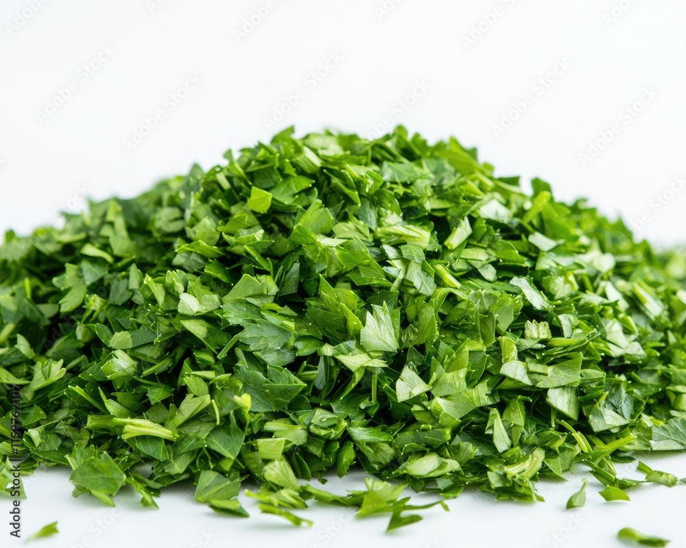 Freshly chopped green herbs create a vibrant mound, perfect for garnishing dishes or enhancing flavors in various cuisines. Freshly chopped green herbs create a vibrant mound, perfect for garnishing dishes or enhancing flavors in various cuisines.