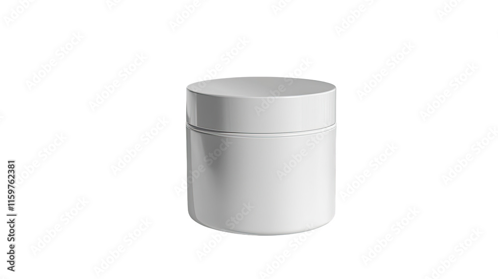 A simple white cosmetic jar with a smooth surface and a removable lid. A simple white cosmetic jar with a smooth surface and a removable lid.