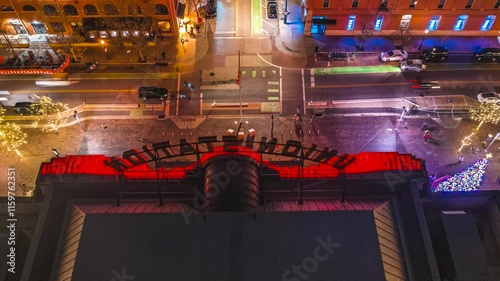 Union train Station with traffic and crowds aerial hyperlapse, Denver, Colorado 4K photo