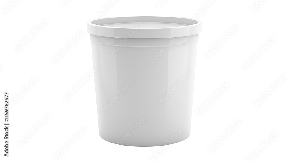 A plain white plastic bucket, often used for storage or carrying various materials. A plain white plastic bucket, often used for storage or carrying various materials.
