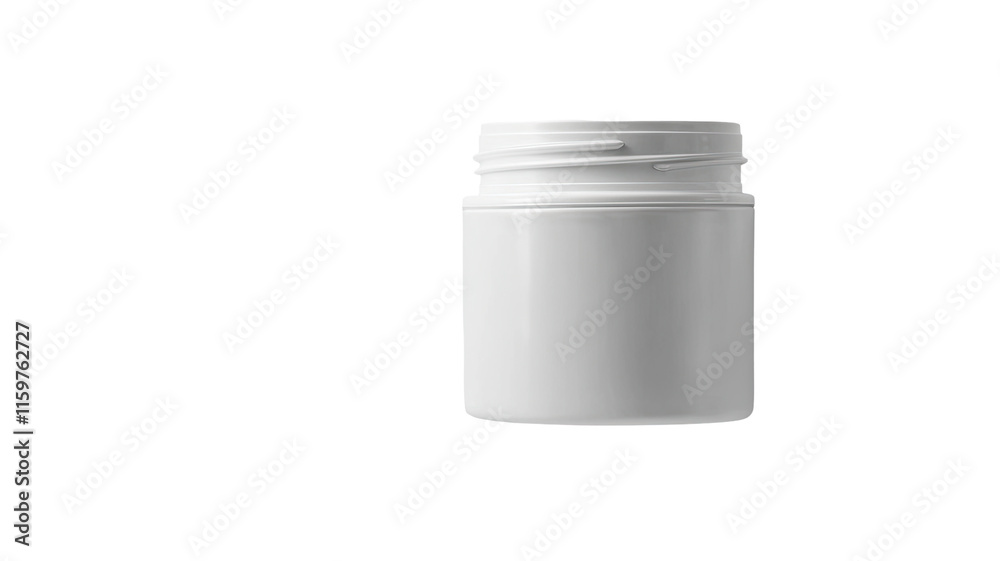 A plain white jar, commonly used for storing creams or cosmetics. A plain white jar, commonly used for storing creams or cosmetics.