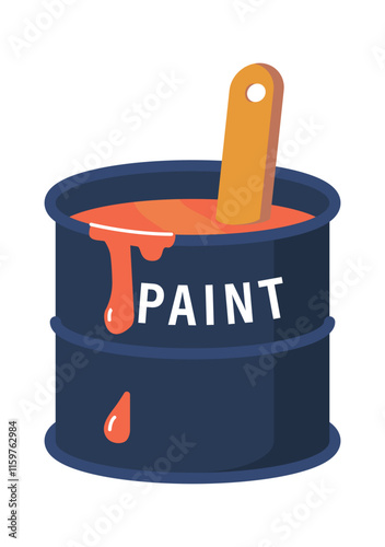 Opened paints can with brush