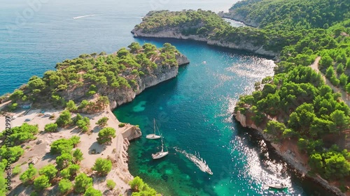 Aerial view of Calanque de Port Miou on the Mediterranean coast of France
