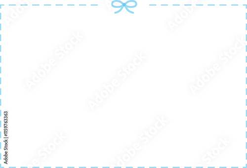 Light blue frame with ribbon. Cute, simple, dotted line. Vector illustration

