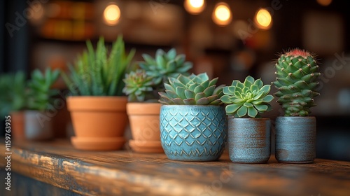 Wallpaper Mural Succulents and Cactus in Decorative Pots on Wood Torontodigital.ca