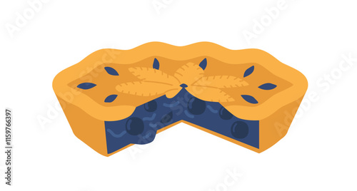 Homemade blueberry pie vector illustration