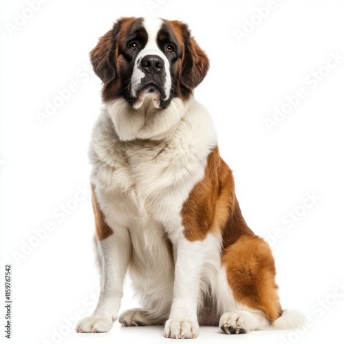 Saint bernard dog on white background displaying calm demeanor photo