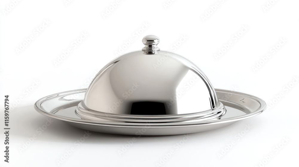 Silver dome food cover on platter. generative ai Silver dome food cover on platter. generative ai