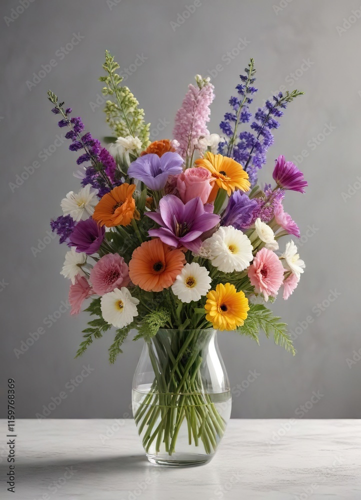 A bouquet of fresh flowers in a clear glass vase , home, arrangement, love A bouquet of fresh flowers in a clear glass vase , home, arrangement, love