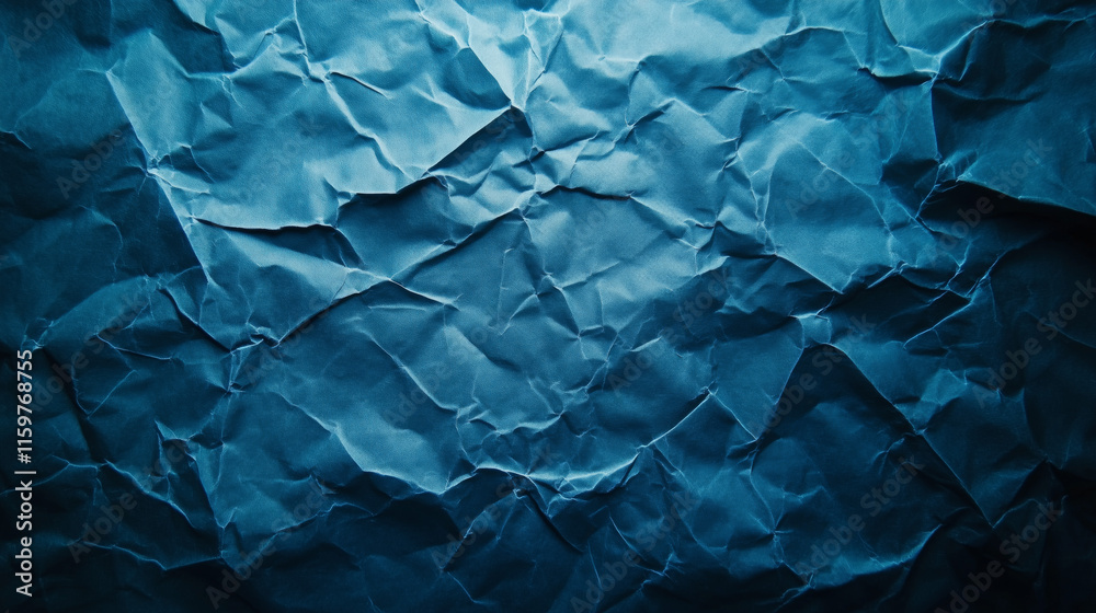 Fototapeta premium Textured blue crumpled paper background creates a visually engaging atmosphere for artistic projects and designs