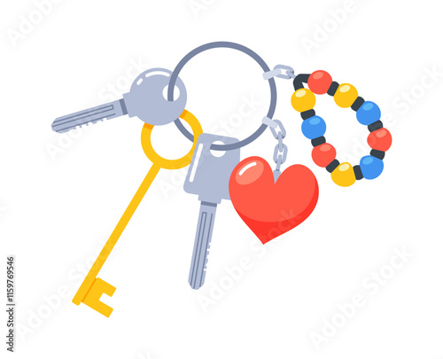Key bunch, fobs on ring