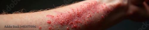 Close-up of dry, cracked, inflamed skin on arm, symptom, oozing