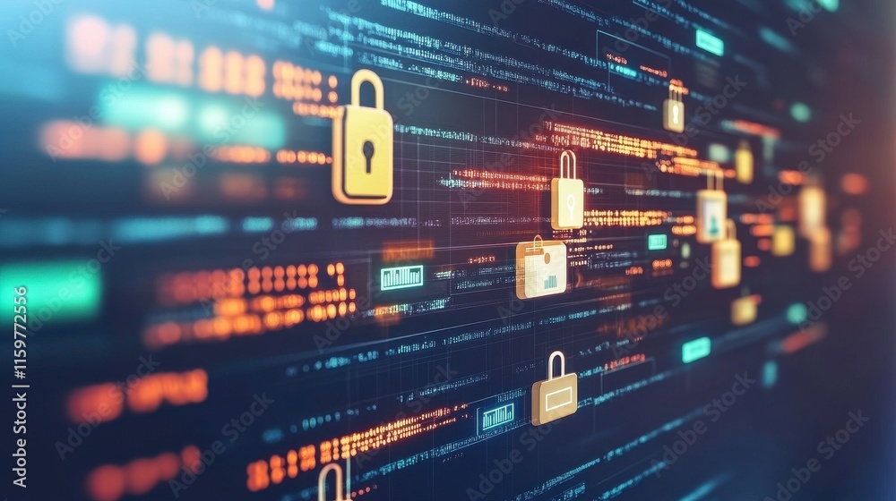 Fototapeta premium Data Flow and Security Tools in a Minimalist Style