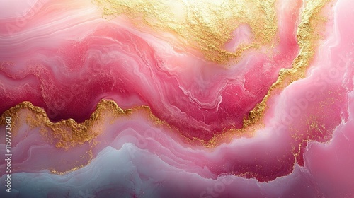 Abstract Pink and Gold Swirling Marble Design