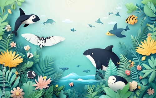 World Wildlife Day illustration featuring endangered animals, forests, and oceans, with ample copy space for spreading awareness to save our planet photo