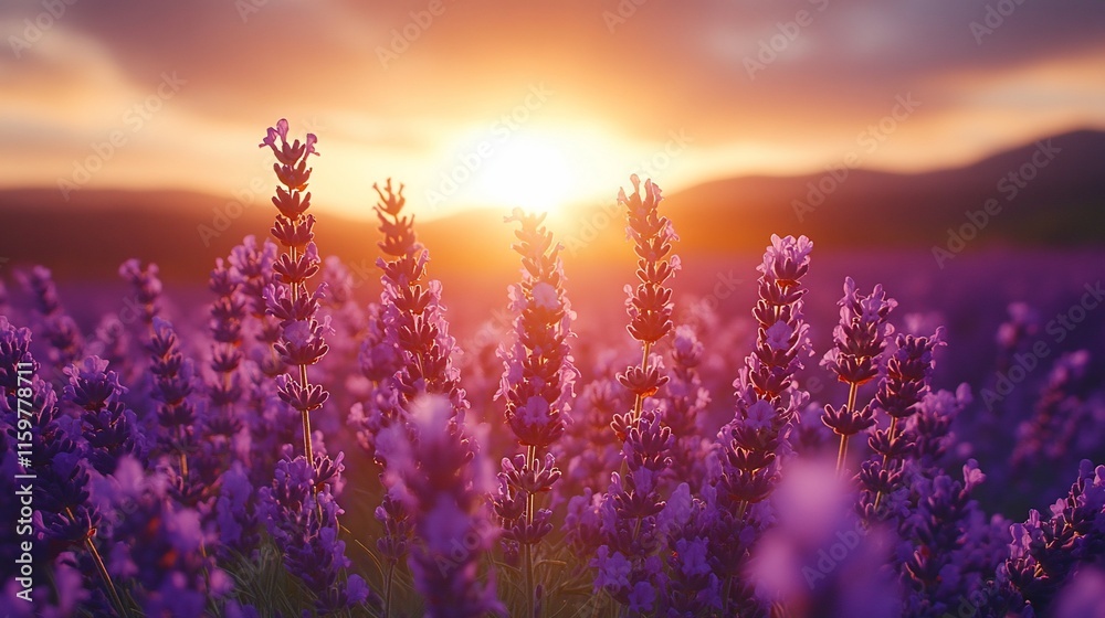 Lavender Field Sunset Golden Hour Blooms Lavender Field Sunset Golden Hour Blooms