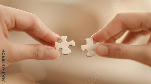 A closeup of two hands holding matching puzzle pieces, symbolizing harmony and connection in relationships. Perfect for banners
