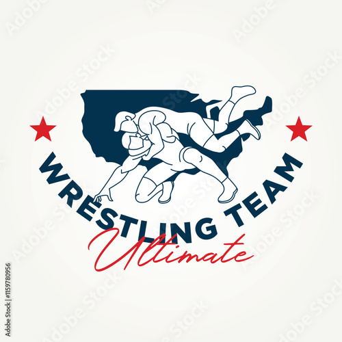 USA wresting ultimate line art icon logo vector illustration design. simple modern martial arts MMA fighter emblem logo concept