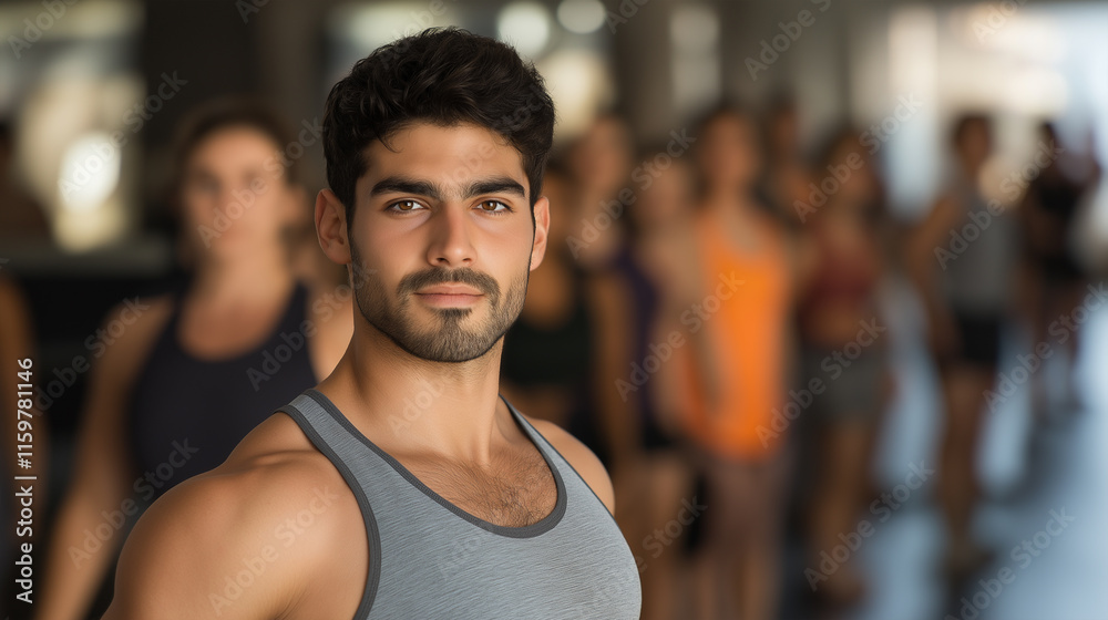 Fototapeta premium Confident Fitness Instructor Leading a Group Training Session.