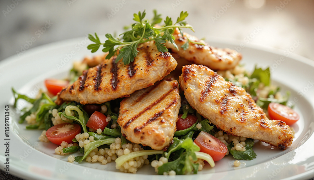 Grilled Chicken Quinoa Salad with Fresh Vegetables Minimalist Style Warm Glow Grilled Chicken Quinoa Salad with Fresh Vegetables Minimalist Style Warm Glow