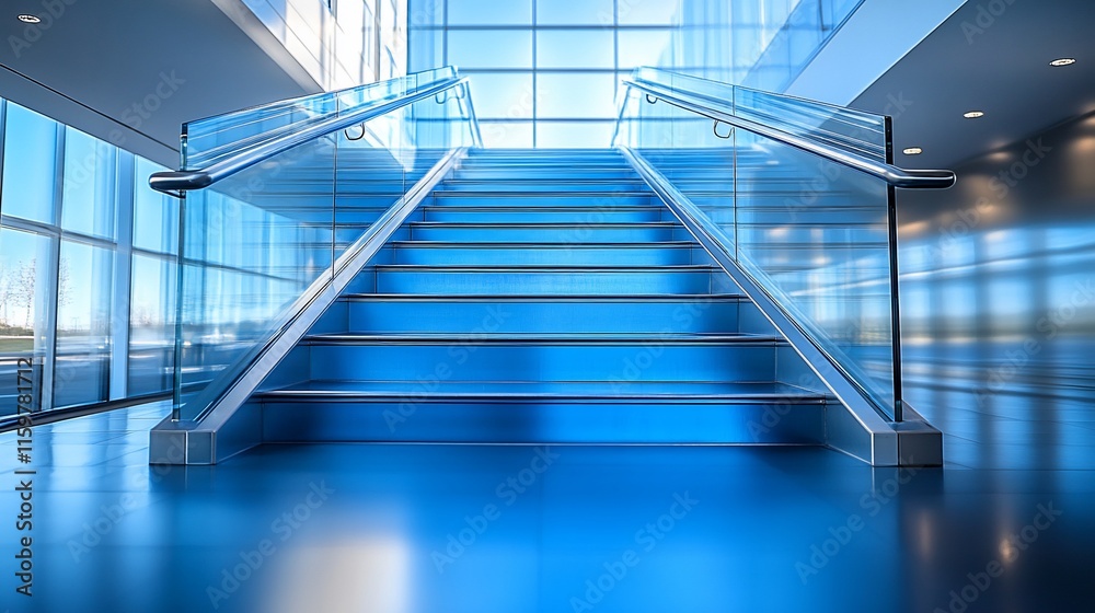 Fototapeta premium Modern Blue Staircase Ascending Towards Light