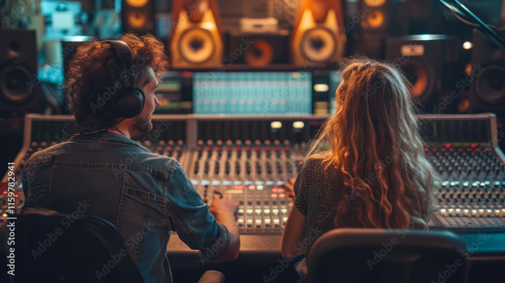 Experienced Audio Engineer and Assistant Working in a Recording Studio