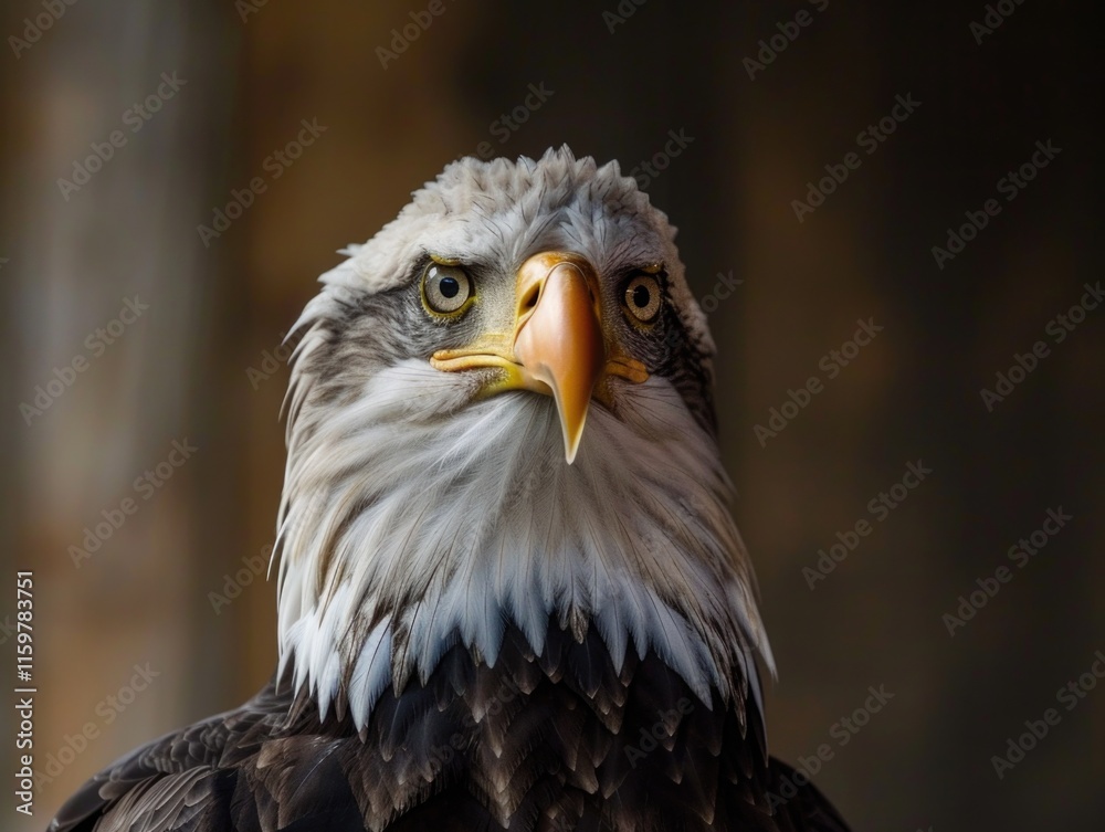 Obraz premium Close-up of a bald eagle with an intense gaze, against a blurred background. This majestic bird is the national symbol of many countries.