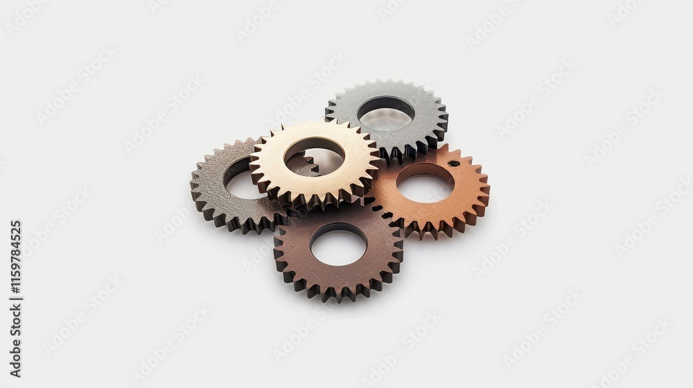 Discover the intricate design of gears in mechanical engineering against a sleek white background, showcasing innovation. Discover the intricate design of gears in mechanical engineering against a sleek white background, showcasing innovation.