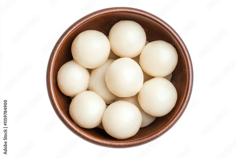Aerial view of large glutinous rice dumplings in a bowl on a white background for Lunar New Year celebration Aerial view of large glutinous rice dumplings in a bowl on a white background for Lunar New Year celebration