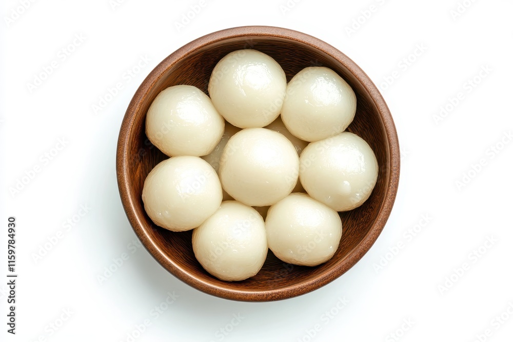 Aerial view of large glutinous rice dumplings in a bowl on a white background for Lunar New Year festival Aerial view of large glutinous rice dumplings in a bowl on a white background for Lunar New Year festival