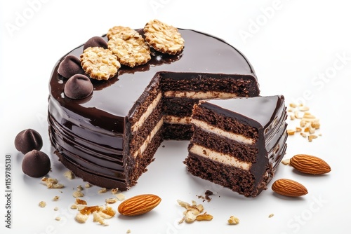 Almond chip brownie cake with dark chocolate crisp cracker delicious dessert isolated on white high detail photo photo