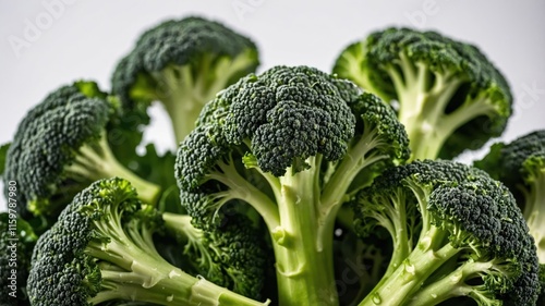 A close-up of fresh broccoli showcasing its vibrant green color and intricate texture. photo