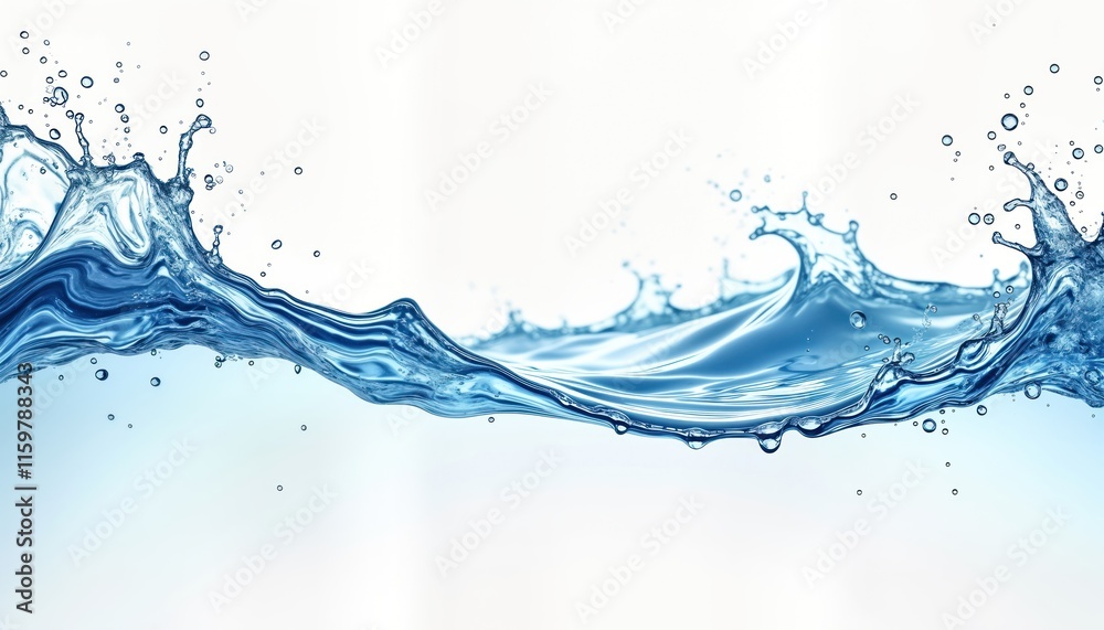 Obraz premium Clear blue water waves, splashes. Water droplets visible. Liquid flows with dynamic motion. Abstract design. Pure water with transparent texture. Perfect for backgrounds, eco themes. Realistic 3D