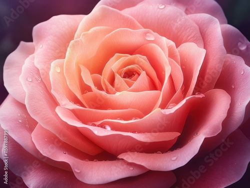 Capture the essence of romance with this dramatic close-up of a rose with dew drops, perfect for a Valentines floral theme The delicate petals and shimmering droplets evoke feelings of love and