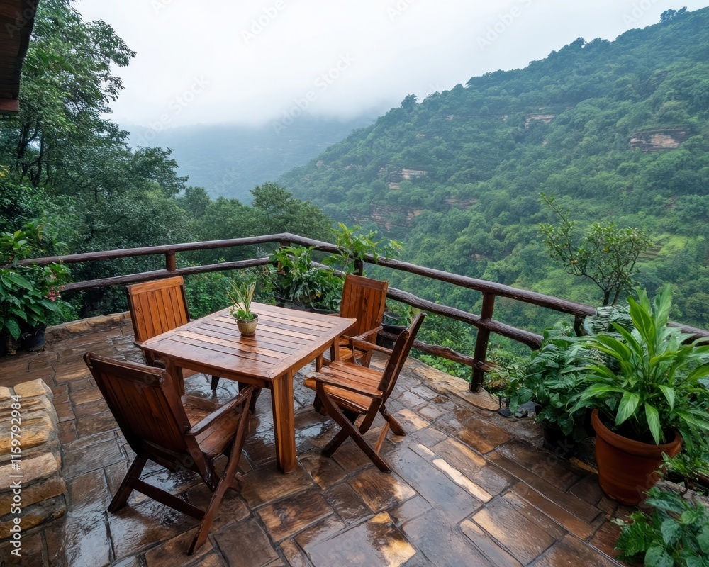 Start your day with a peaceful morning coffee on a balcony, a romantic getaway experience with breathtaking views overlooking a misty valley, offering tranquility and serenity Enjoy the fresh Start your day with a peaceful morning coffee on a balcony, a romantic getaway experience with breathtaking views overlooking a misty valley, offering tranquility and serenity Enjoy the fresh
